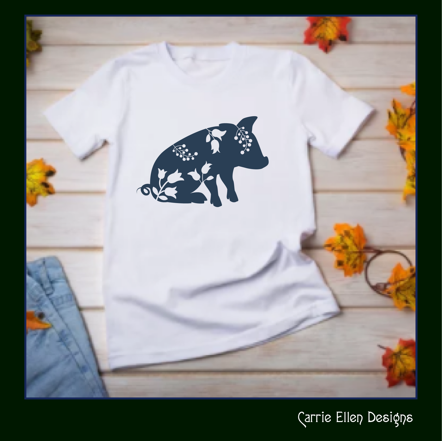 Floral Pig Sitting SVG Vector Clipart – Farm Animal Silhouette with Wildflowers (1639)