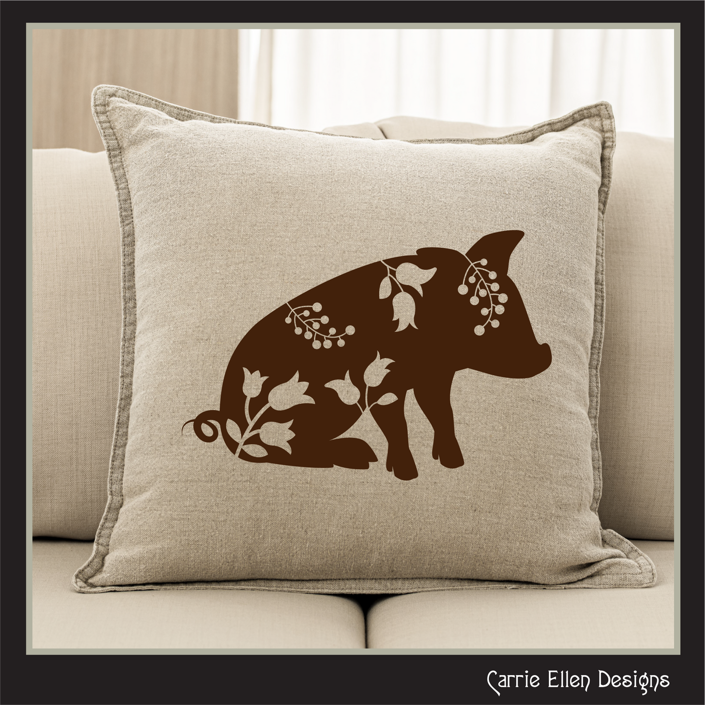 Floral Pig Sitting SVG Vector Clipart – Farm Animal Silhouette with Wildflowers (1639)