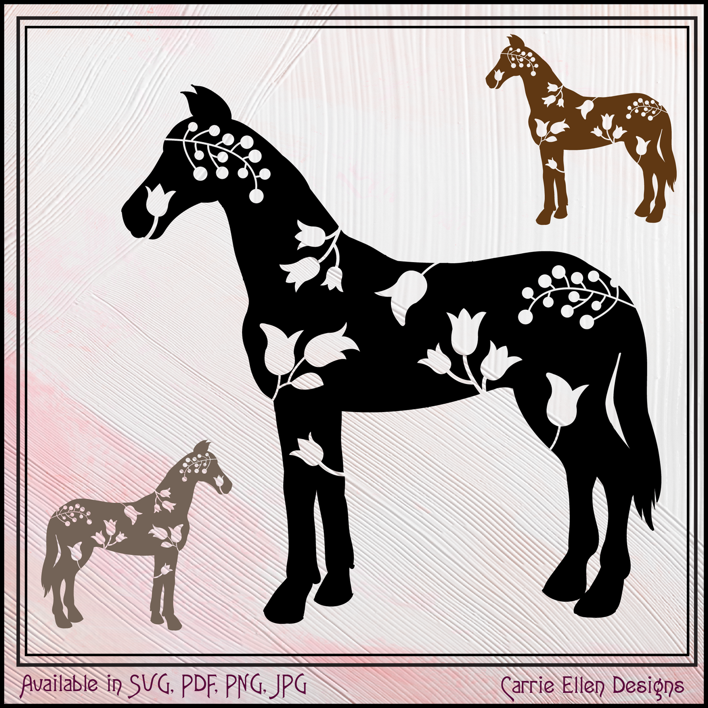 Floral Horse SVG Clipart, Farm Animal Silhouette, Pony with Wildflowers (1643)
