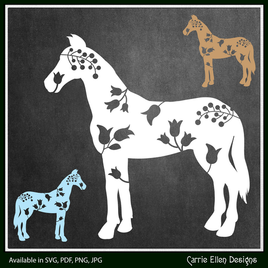 Floral Horse SVG Clipart, Farm Animal Silhouette, Pony with Wildflowers (1643)
