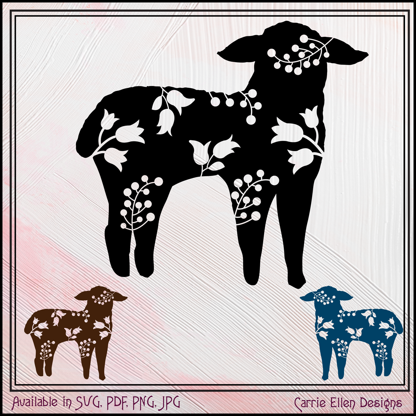 Floral Lamb Vector Clipart, Farm Animal Silhouette with Wildflowers (1646)