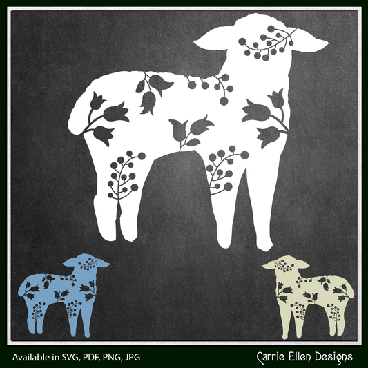 Floral Lamb Vector Clipart, Farm Animal Silhouette with Wildflowers (1646)