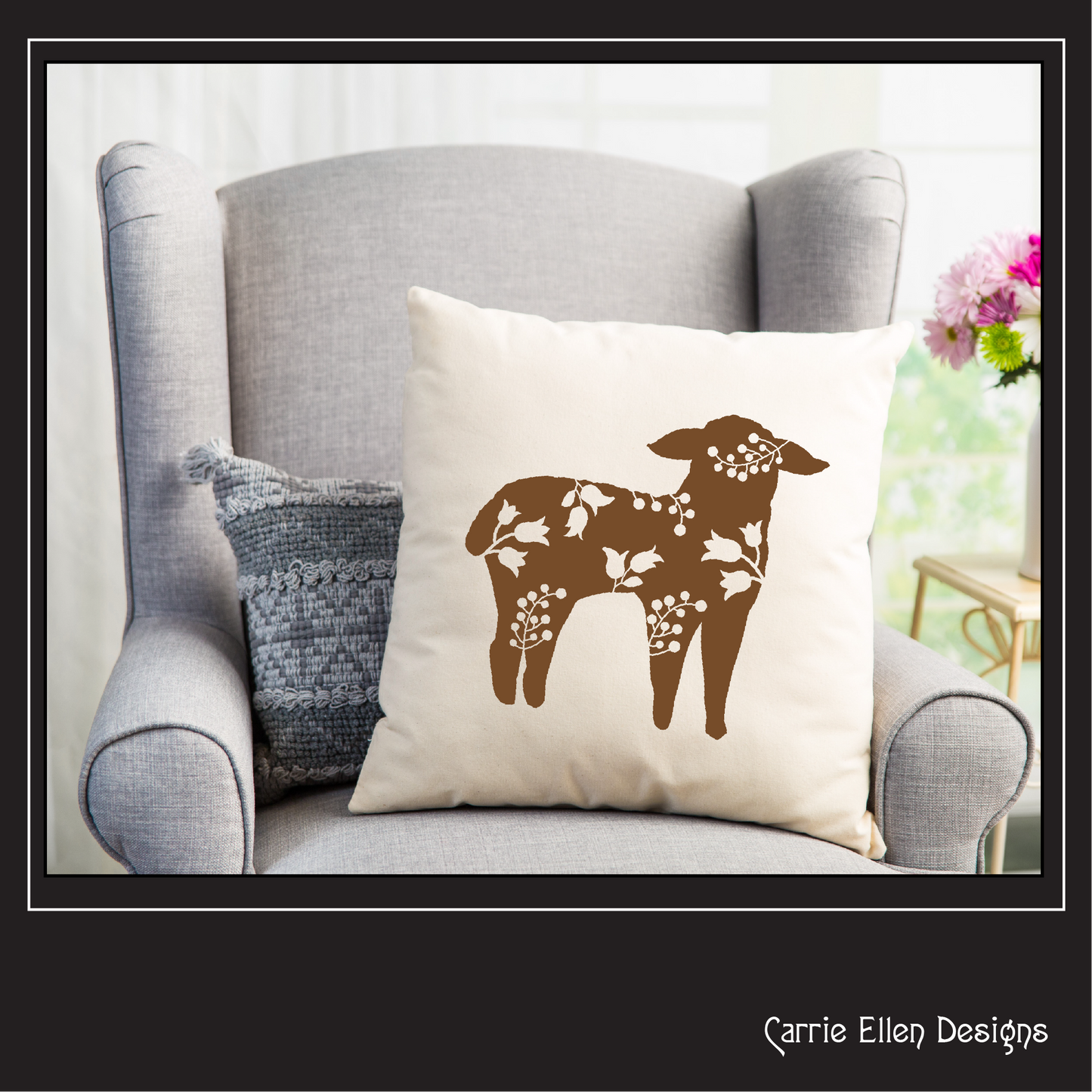 Floral Lamb Vector Clipart, Farm Animal Silhouette with Wildflowers (1646)
