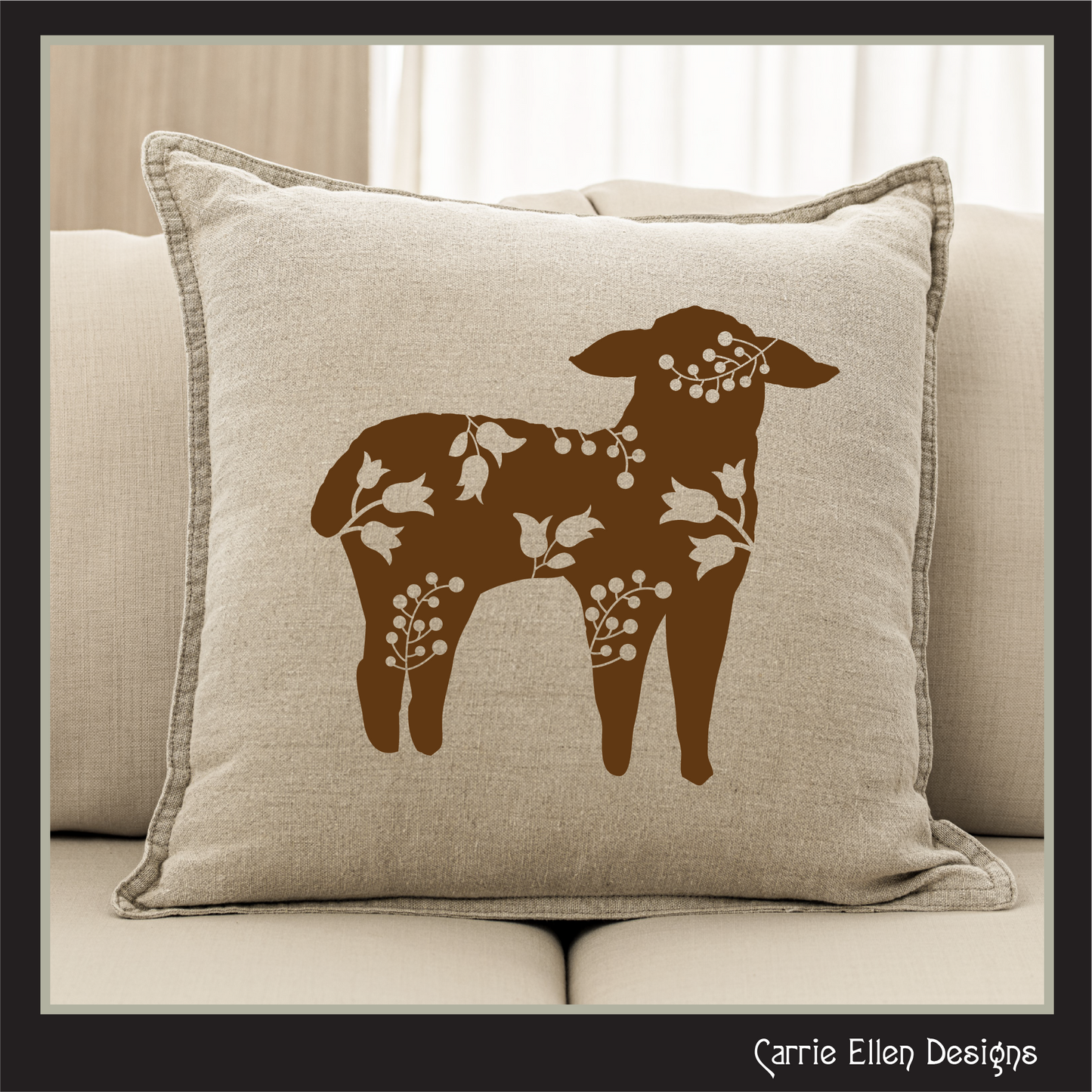 Floral Lamb Vector Clipart, Farm Animal Silhouette with Wildflowers (1646)