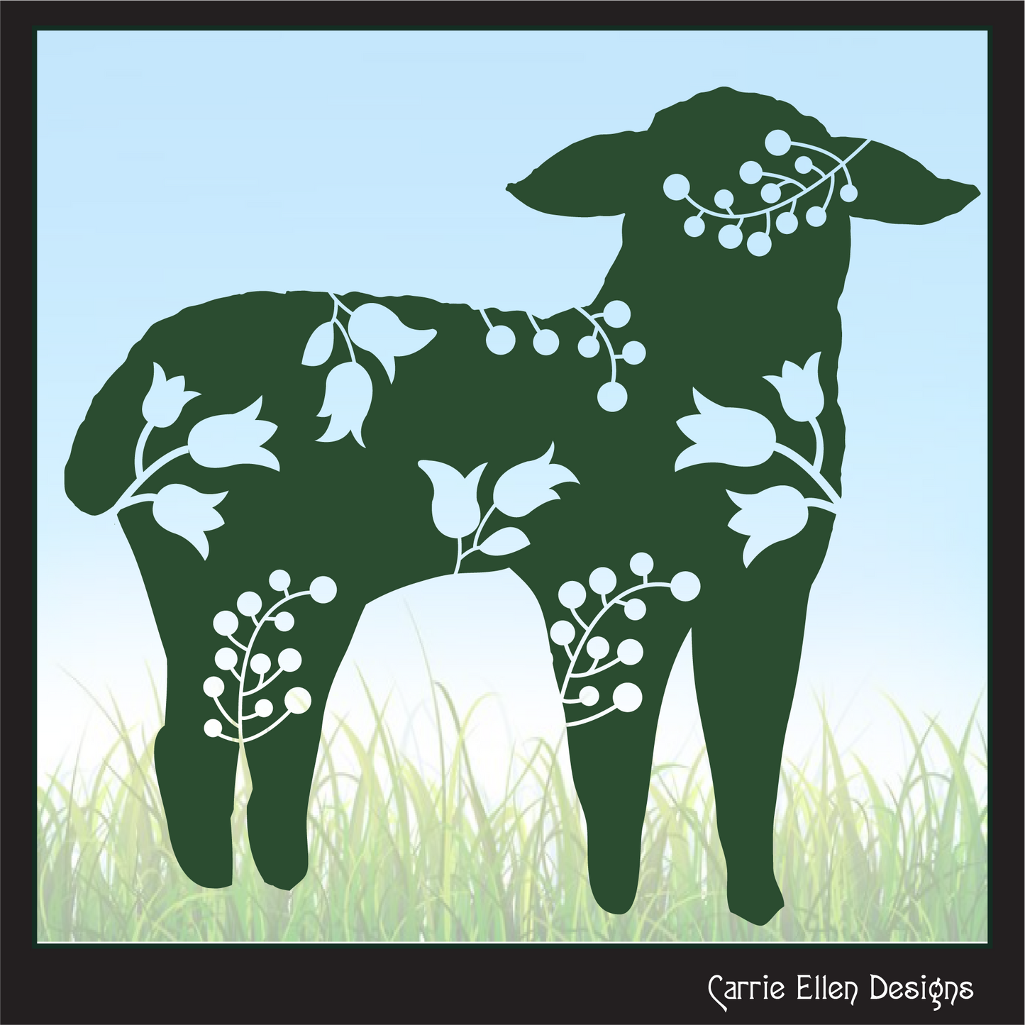 Floral Lamb Vector Clipart, Farm Animal Silhouette with Wildflowers (1646)