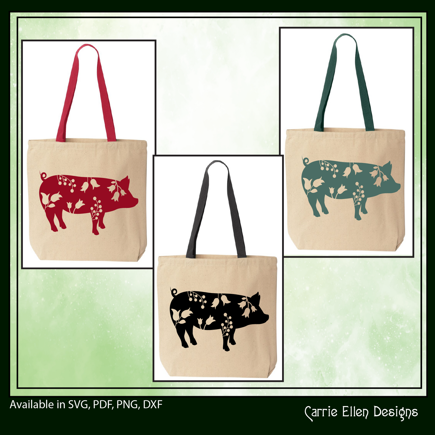 Floral Pig Standing Vector Clipart, Farm Animal Silhouette with Wildflowers (1648)