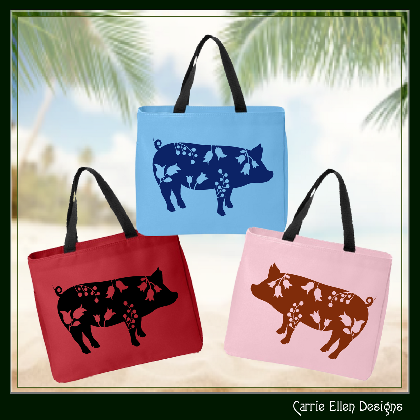 Floral Pig Standing Vector Clipart, Farm Animal Silhouette with Wildflowers (1648)