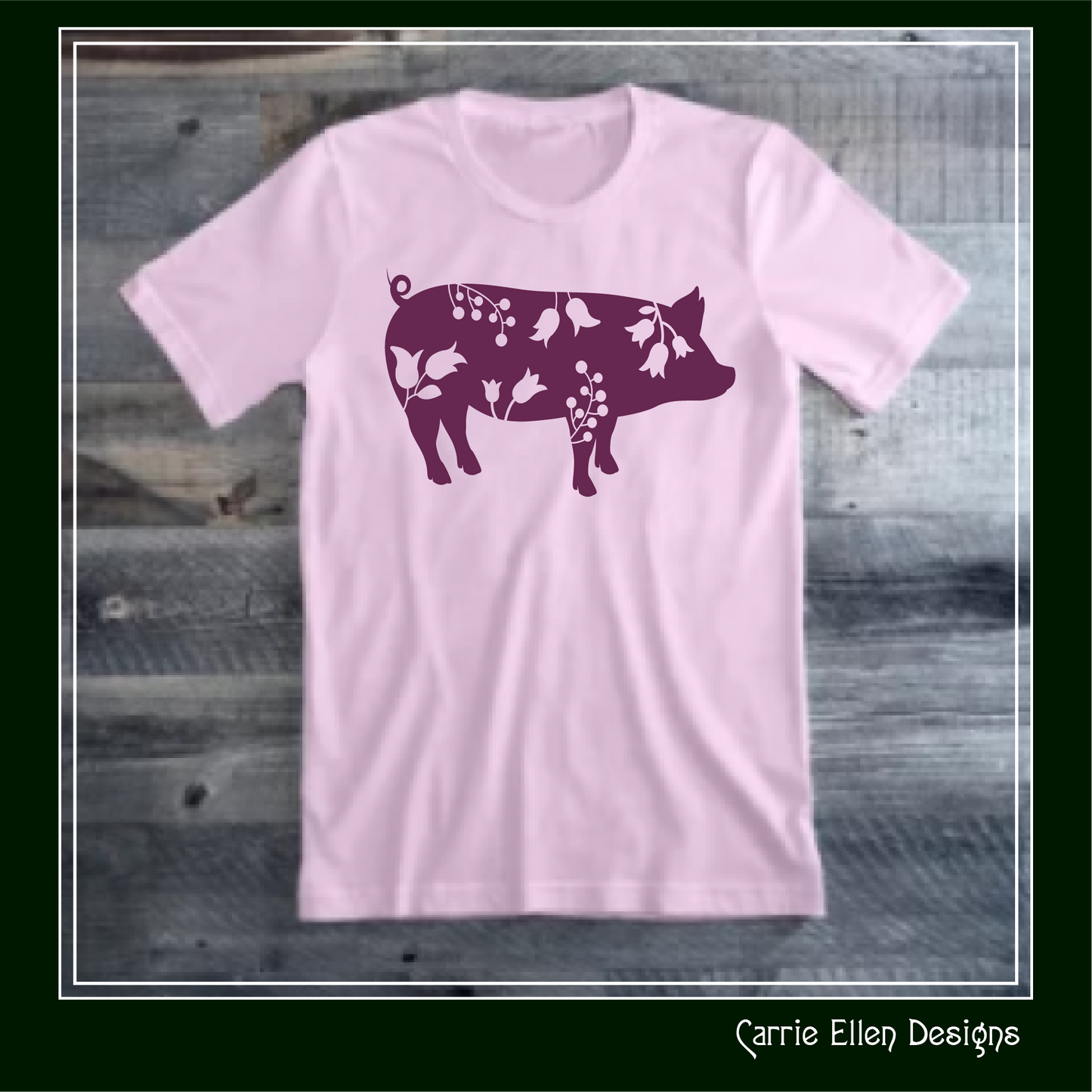 Floral Pig Standing Vector Clipart, Farm Animal Silhouette with Wildflowers (1648)