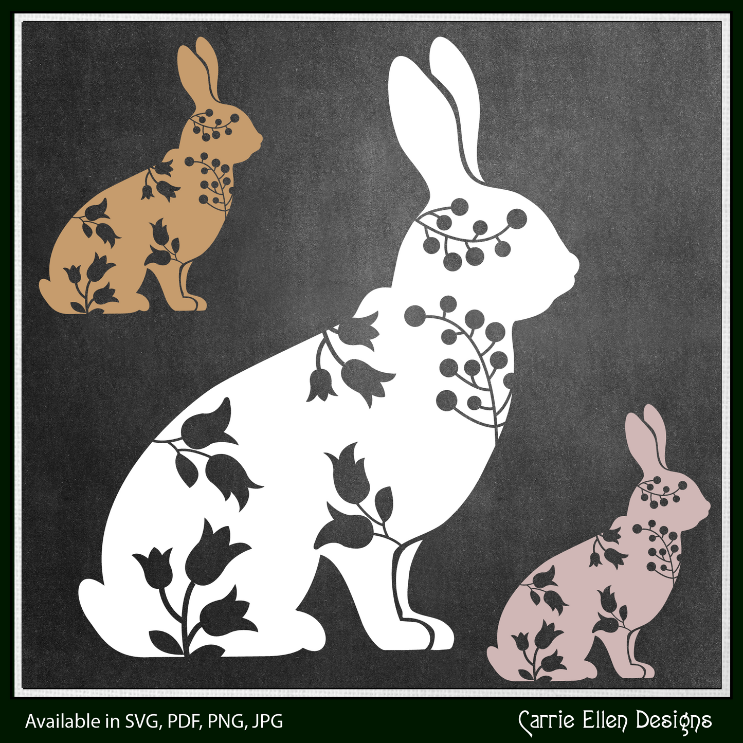 Floral Rabbit Vector Clipart, Farm Animal Silhouette with Wildflowers (1673)
