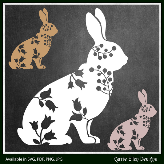 Floral Rabbit Vector Clipart, Farm Animal Silhouette with Wildflowers (1673)
