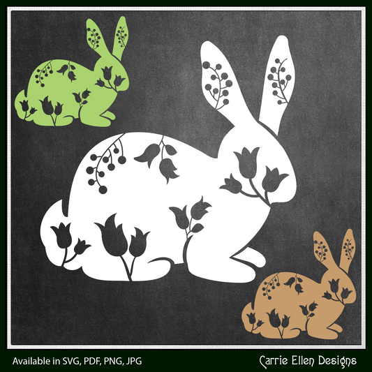 Floral Rabbit Vector Clipart, Farm Animal Silhouette, Bunny with Wildflowers (1675)