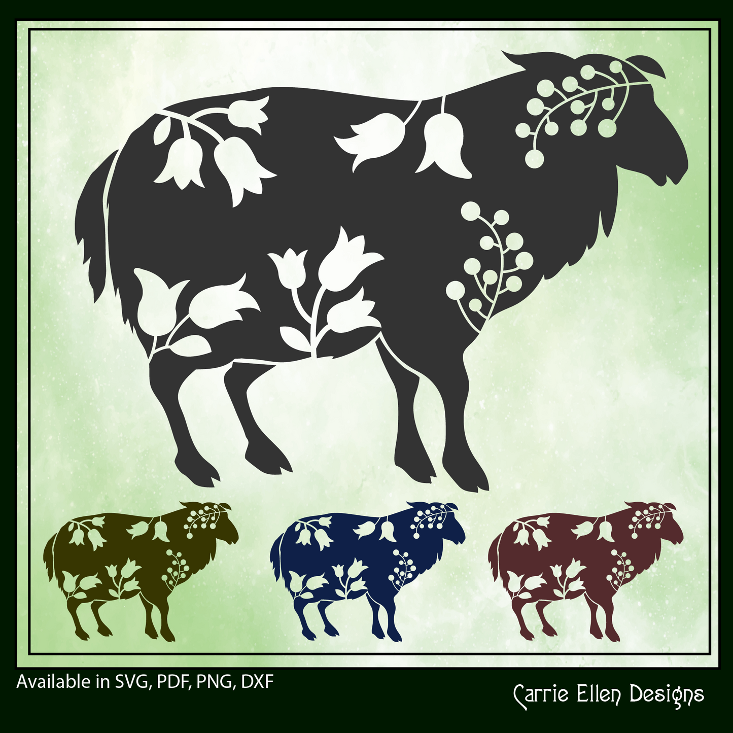 Floral Sheep Vector Clipart, Farm Animal Silhouette with Wildflowers (1677)