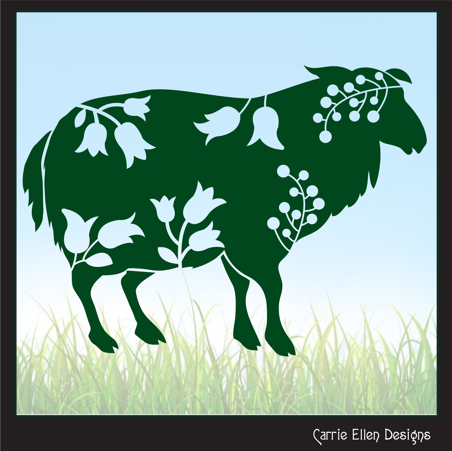 Floral Sheep Vector Clipart, Farm Animal Silhouette with Wildflowers (1677)