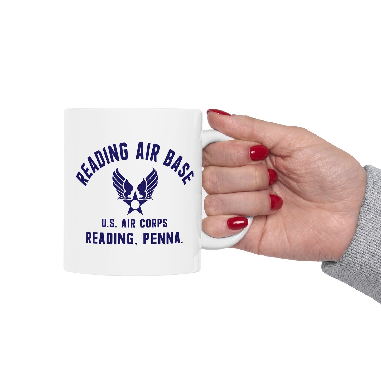 Reading Air Base Ceramic Mug, Vintage WWII Military Camp Design – 11oz & 15oz Sizes (P-6038)