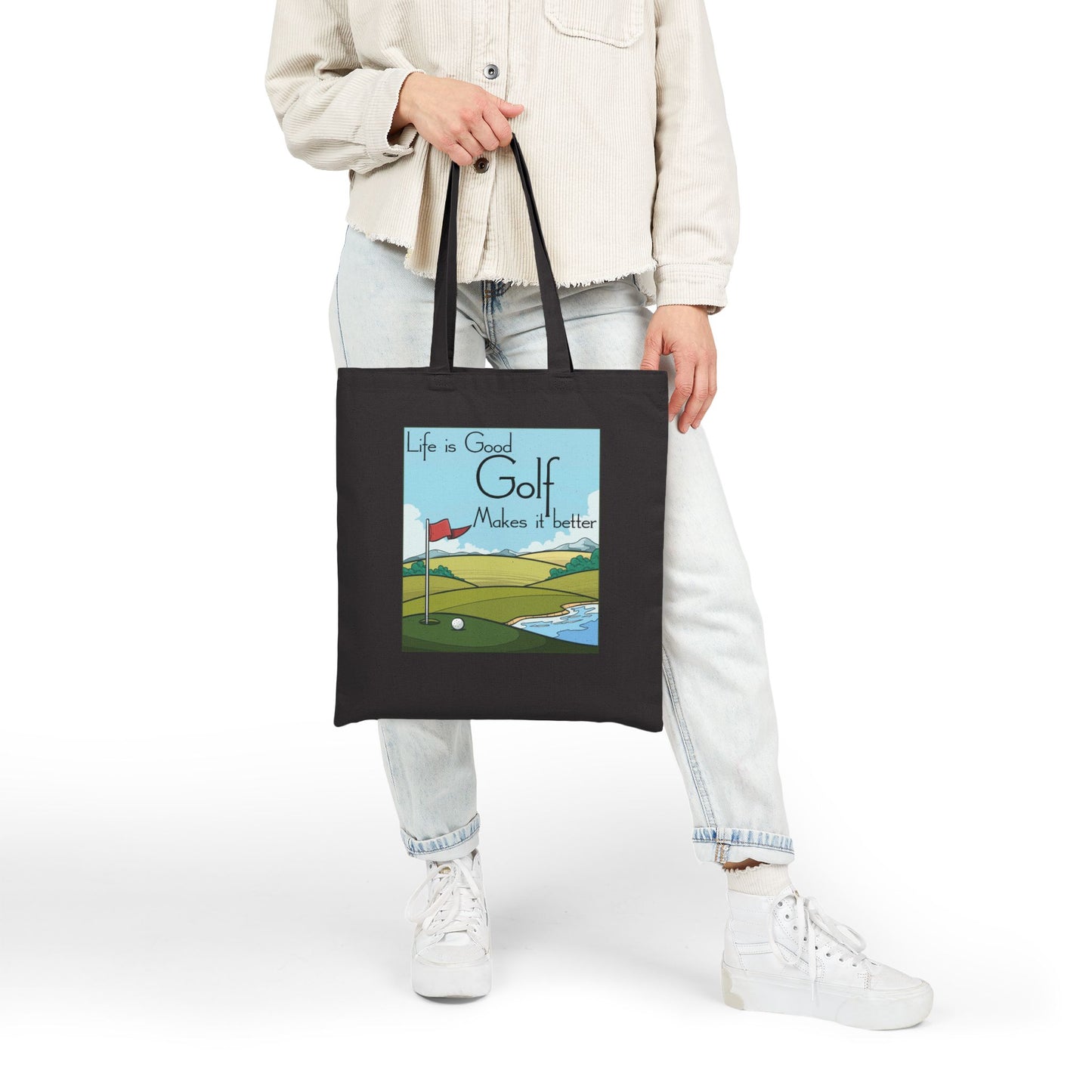 Life is Good, Golf Makes it Better Cotton Canvas Tote Bag – Eco-Friendly Reusable Golf Tote, Perfect Gift for Golf Lovers