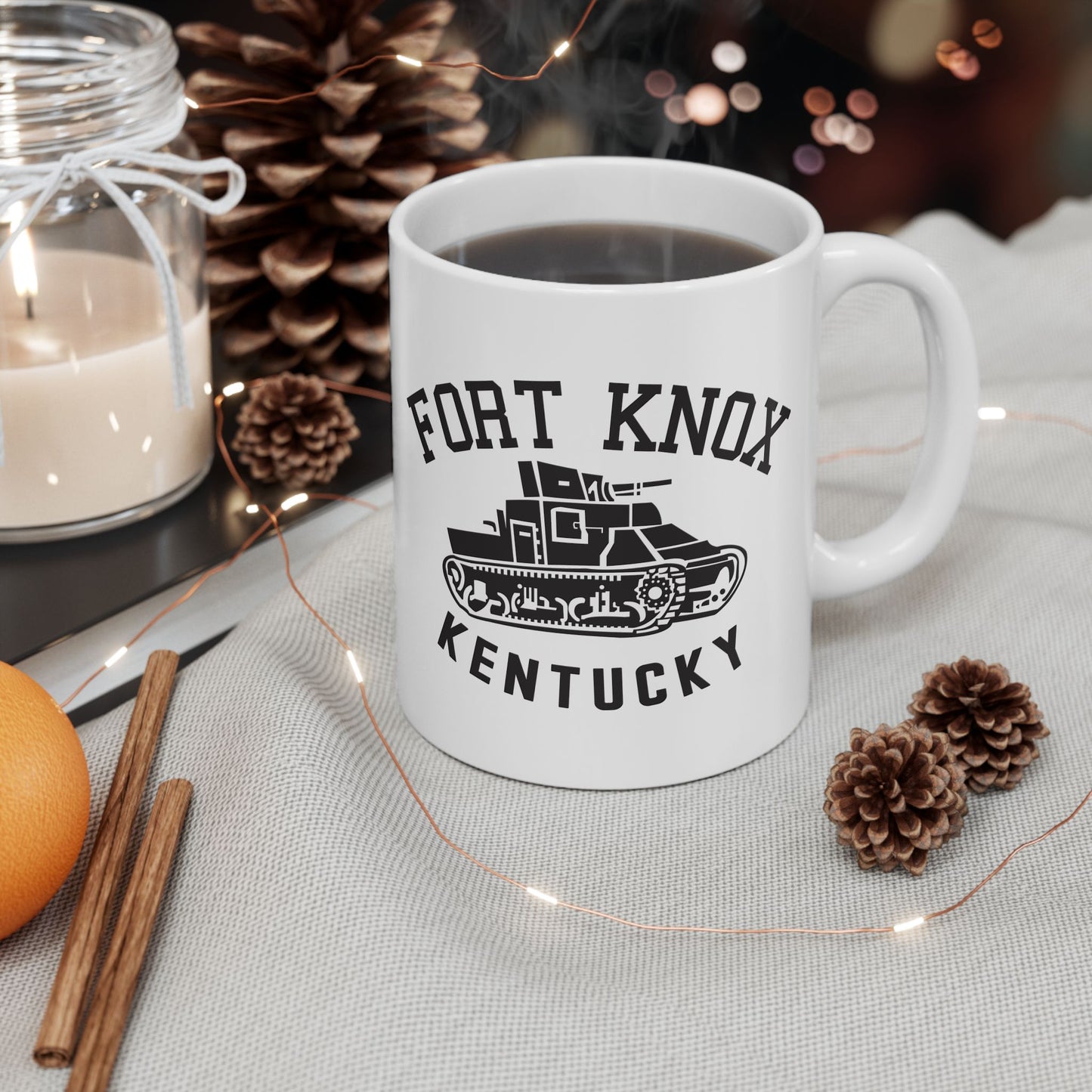 Fort Knox Kentucky Army Tank Ceramic Mug – Vintage WWII U.S. Army Graphic Reproduction – 11oz & 15oz Sizes (P-6048)