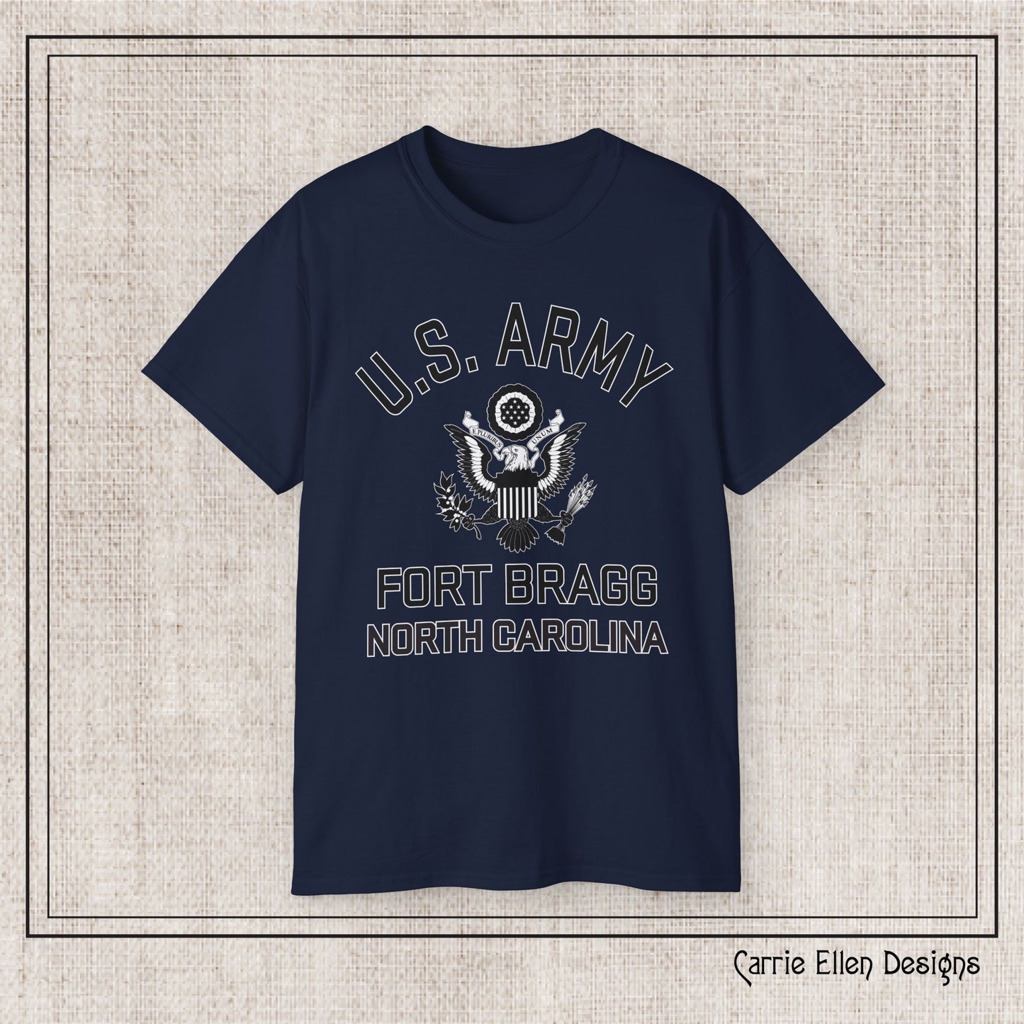 US Army Fort Bragg Eagle Emblem T-Shirt – Vintage WWII U.S. Army Reproduction Unisex Ultra Cotton Tee (P-6039)