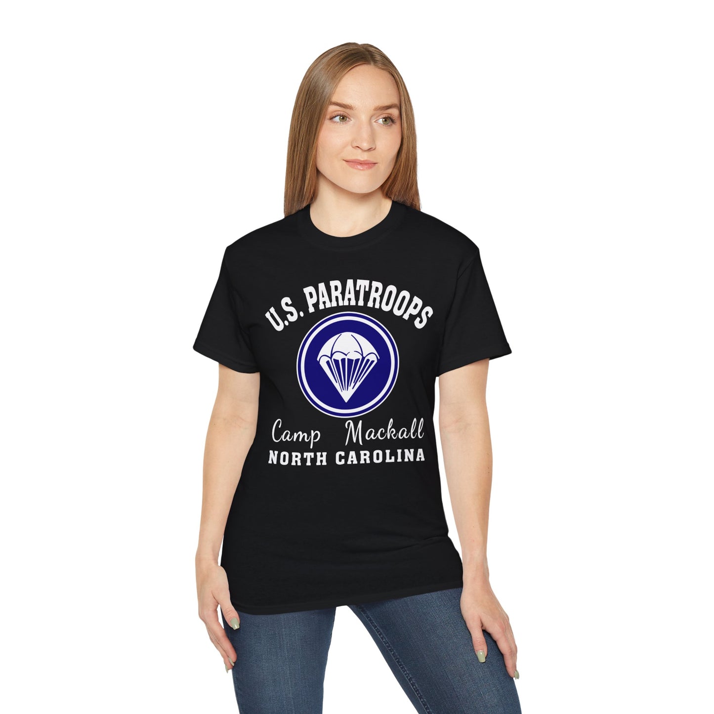 US Paratroops Camp Mackall North Carolina Short Sleeve Tee – Vintage WWII U.S. Army Reproduction T-Shirt, Military Pride Tee, Veteran Gift (P-6055)