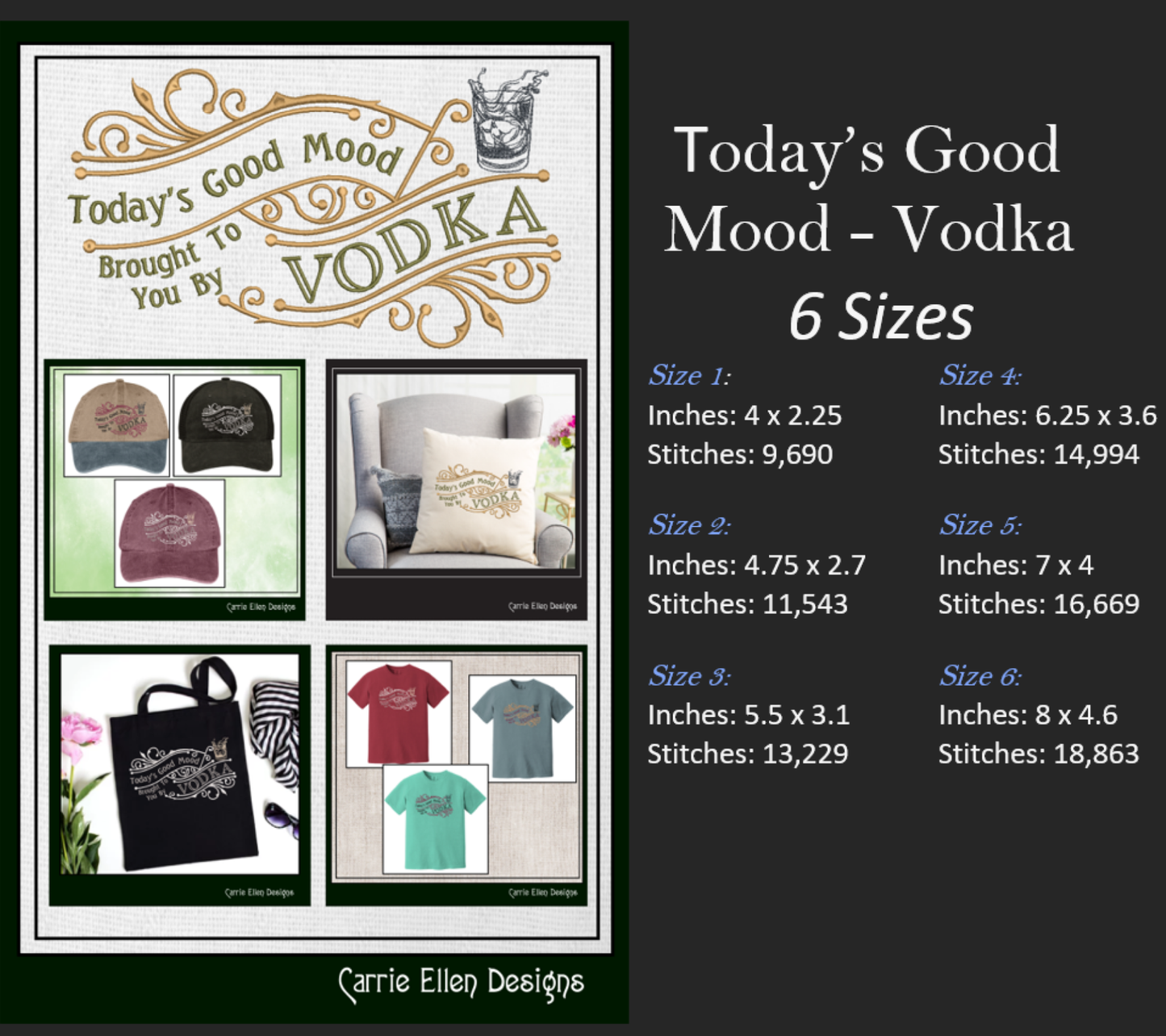 Today’s Good Mood Machine Embroidery Design | Brought to You by Vodka Funny Quote, Vintage Cynical Saying, 6 Sizes (1733)