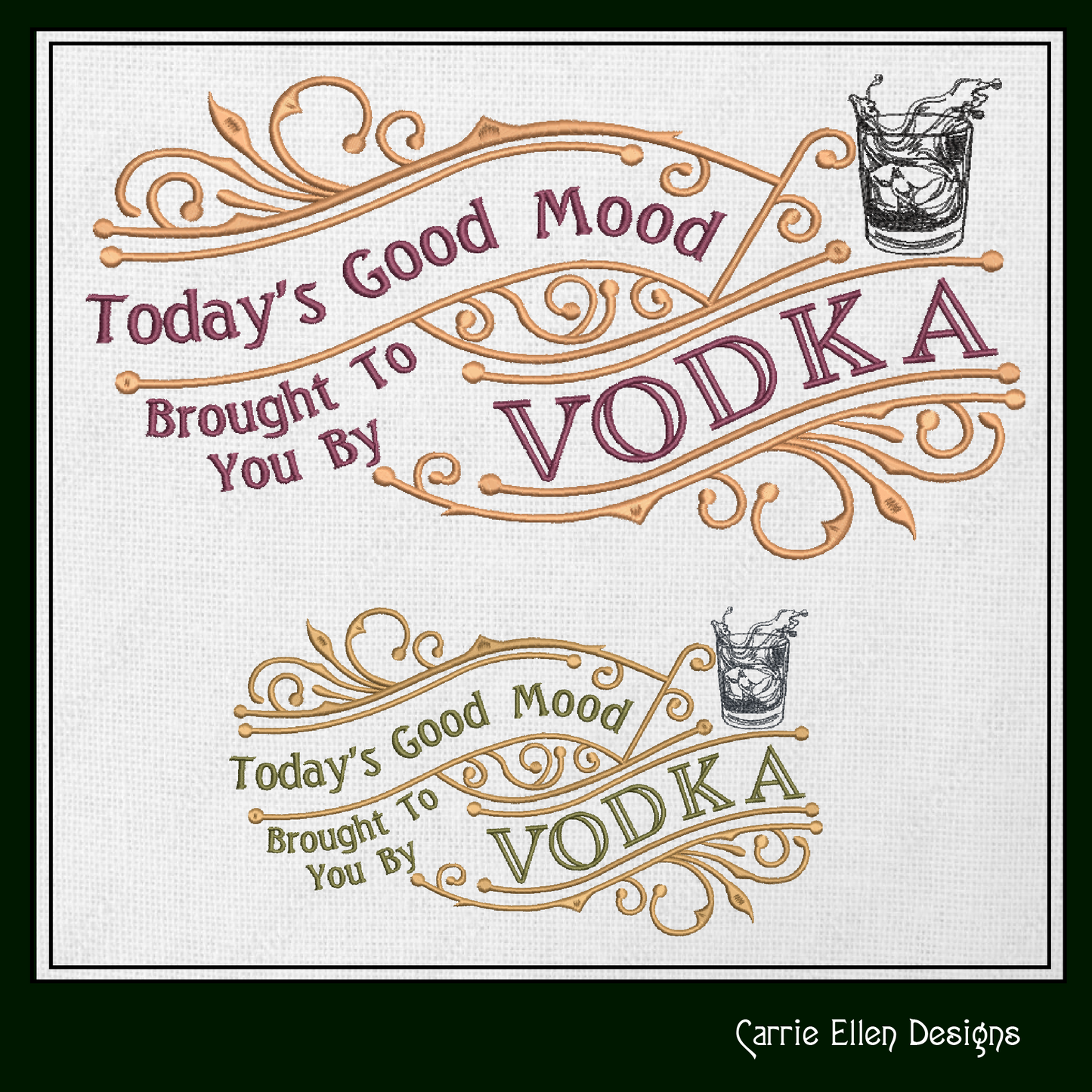 Today’s Good Mood Machine Embroidery Design | Brought to You by Vodka Funny Quote, Vintage Cynical Saying, 6 Sizes (1733)