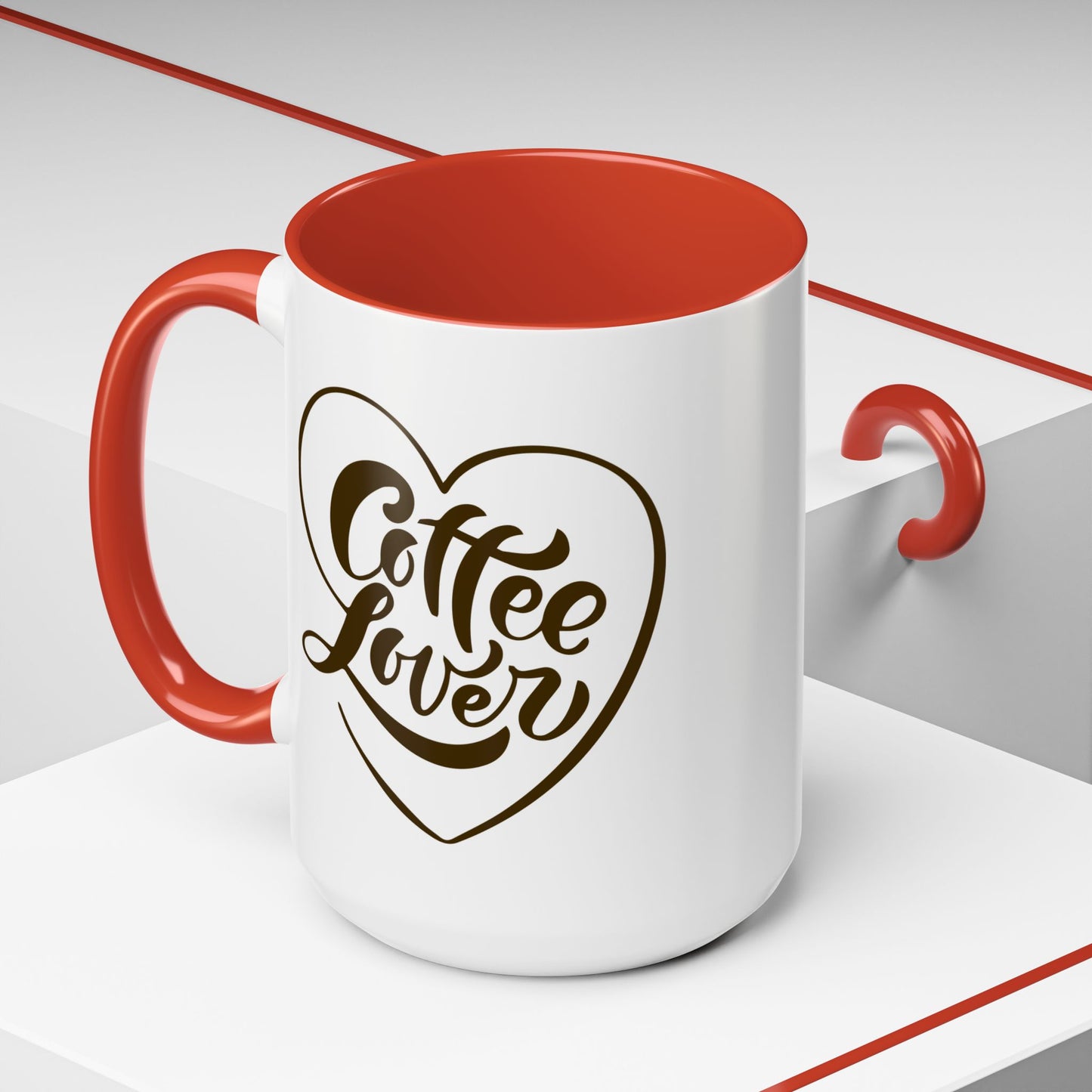 Coffee Lover Color Accent Ceramic Mug – Cute Printed Coffee Gift for Coffeeholics, Baristas, and Caffeine Addicts (P-6061)
