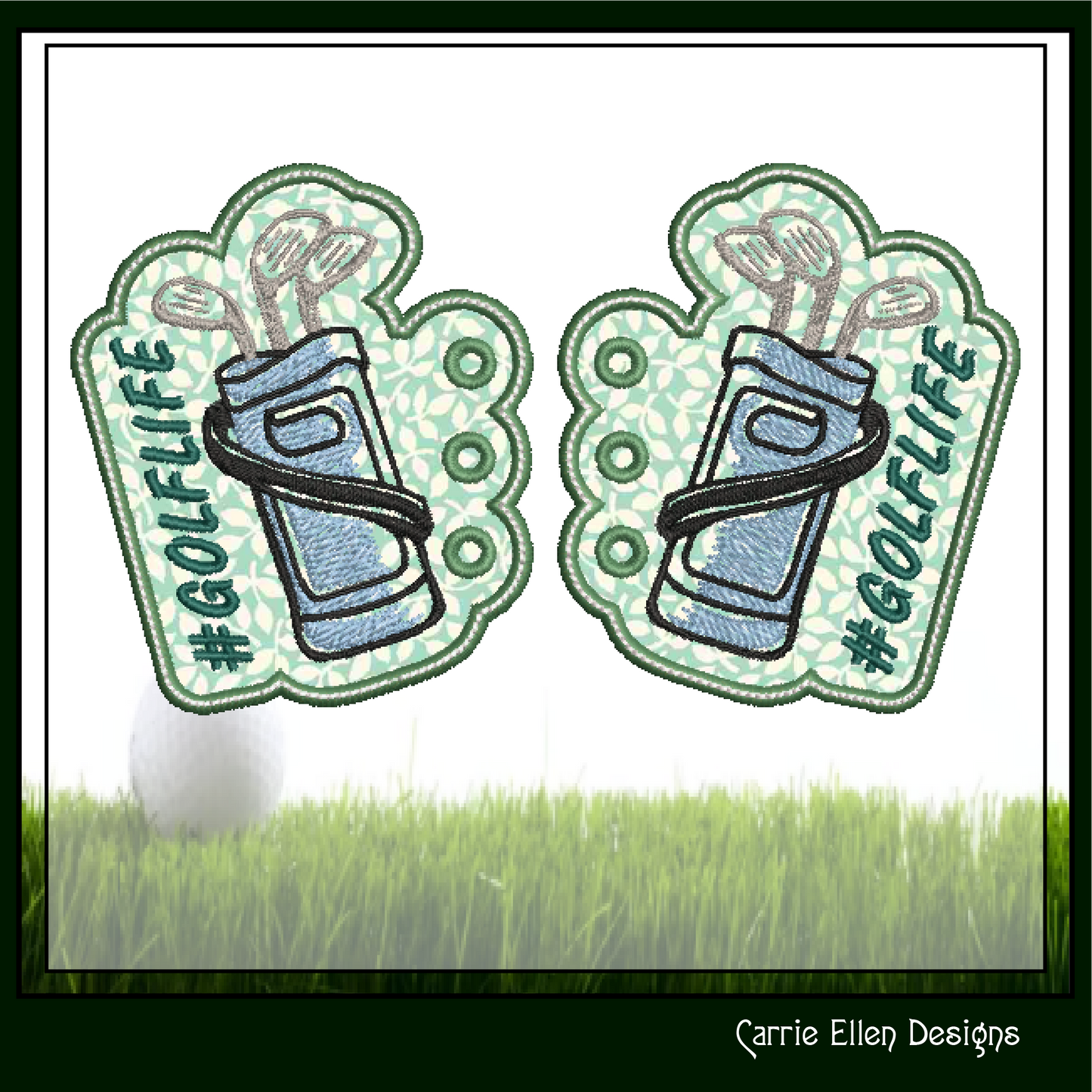 Golf Bag Shoe Wing Machine Embroidery Design | In The Hoop Golf Life Shoelace Wings for Shoes and Boots (1743)