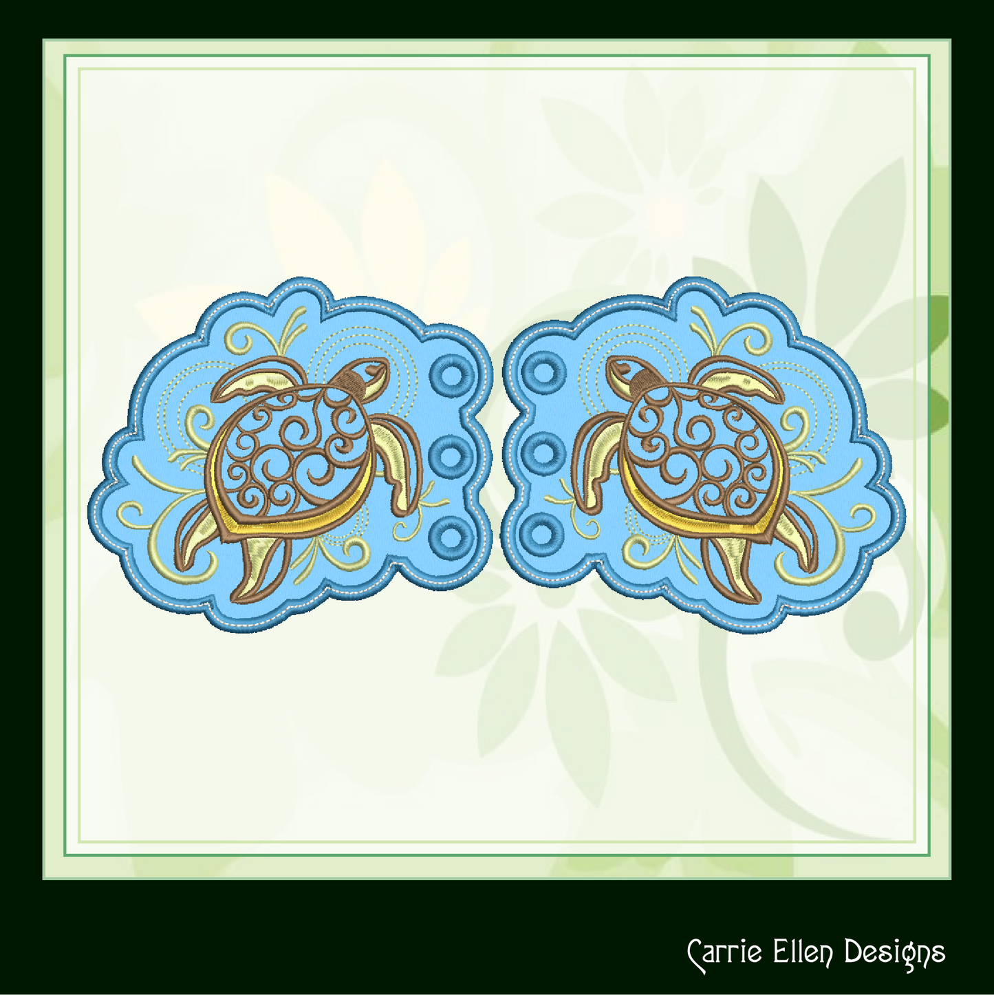 Sea Turtle Shoe Wing Machine Embroidery Design – In The Hoop Shoelace Wing Charms for Shoes and Boots – 4x4 & 5x7 Hoop (1744)
