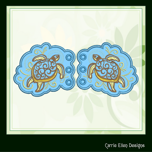 Sea Turtle Shoe Wing Machine Embroidery Design – In The Hoop Shoelace Wing Charms for Shoes and Boots – 4x4 & 5x7 Hoop (1744)