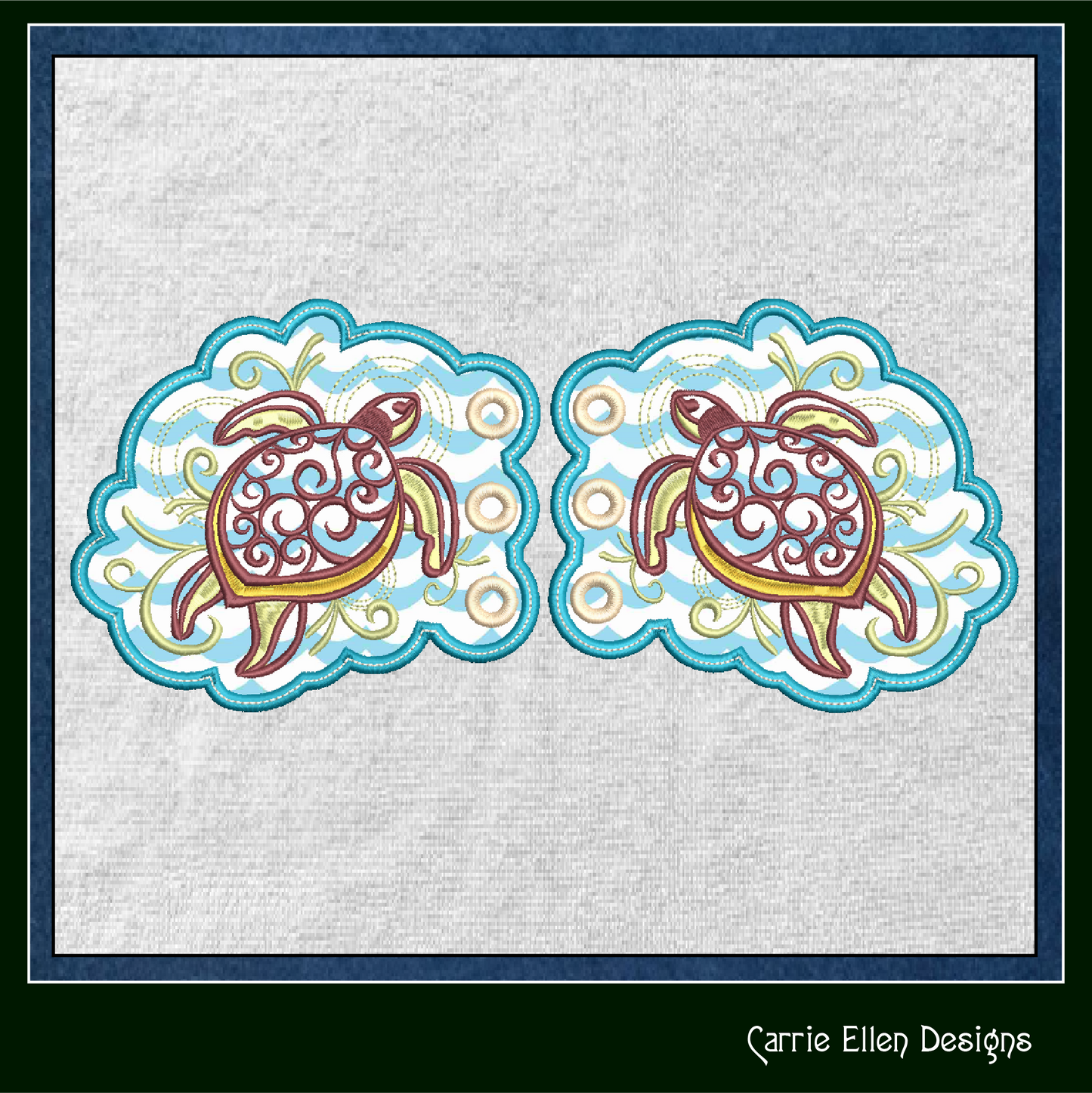 Sea Turtle Shoe Wing Machine Embroidery Design – In The Hoop Shoelace Wing Charms for Shoes and Boots – 4x4 & 5x7 Hoop (1744)