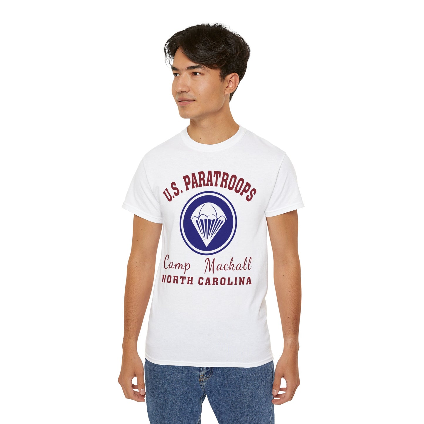 US Paratroops Camp Mackall North Carolina Short Sleeve Tee – Vintage WWII U.S. Army Reproduction T-Shirt, Military Pride Tee, Veteran Gift (P-6055)