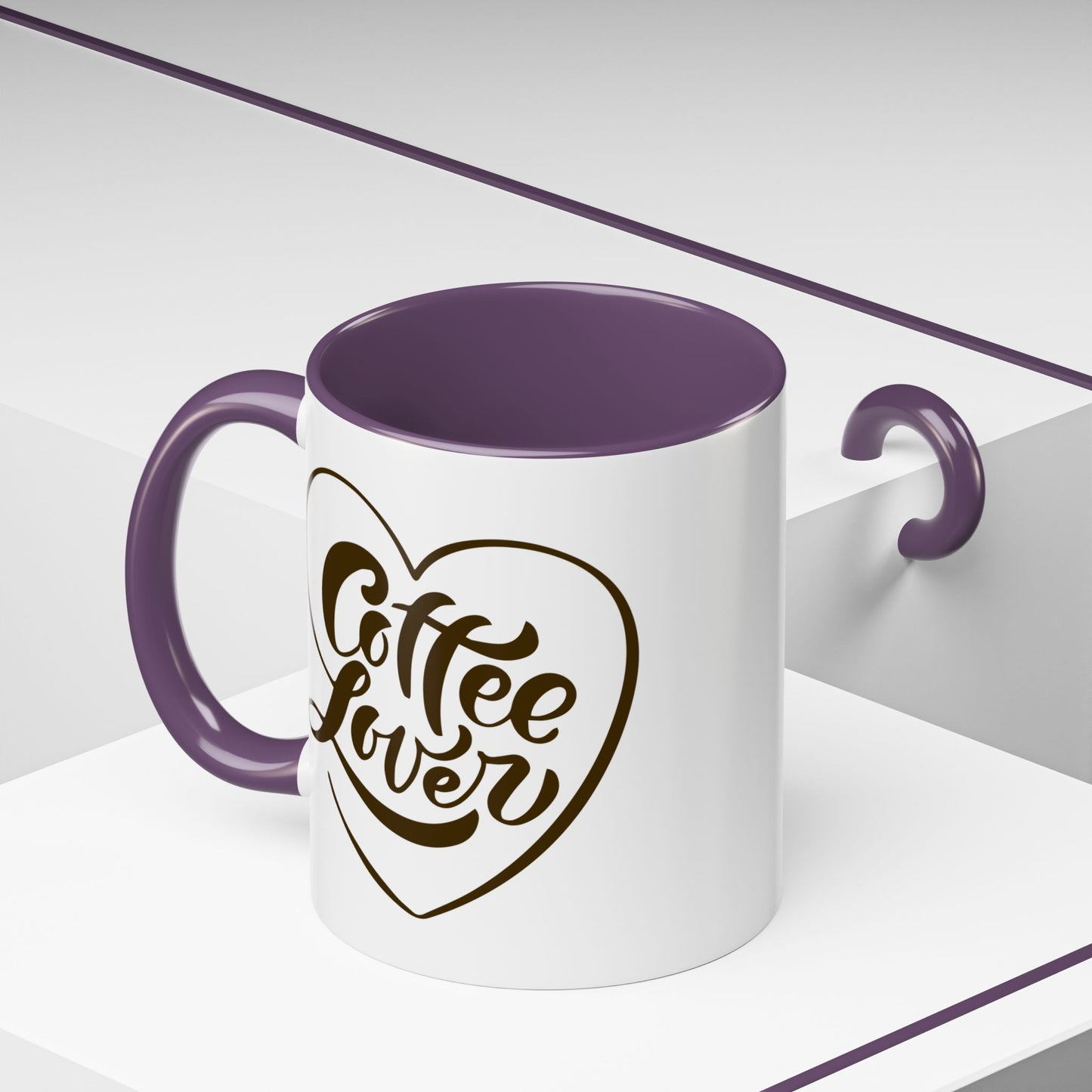 Coffee Lover Color Accent Ceramic Mug – Cute Printed Coffee Gift for Coffeeholics, Baristas, and Caffeine Addicts (P-6061)