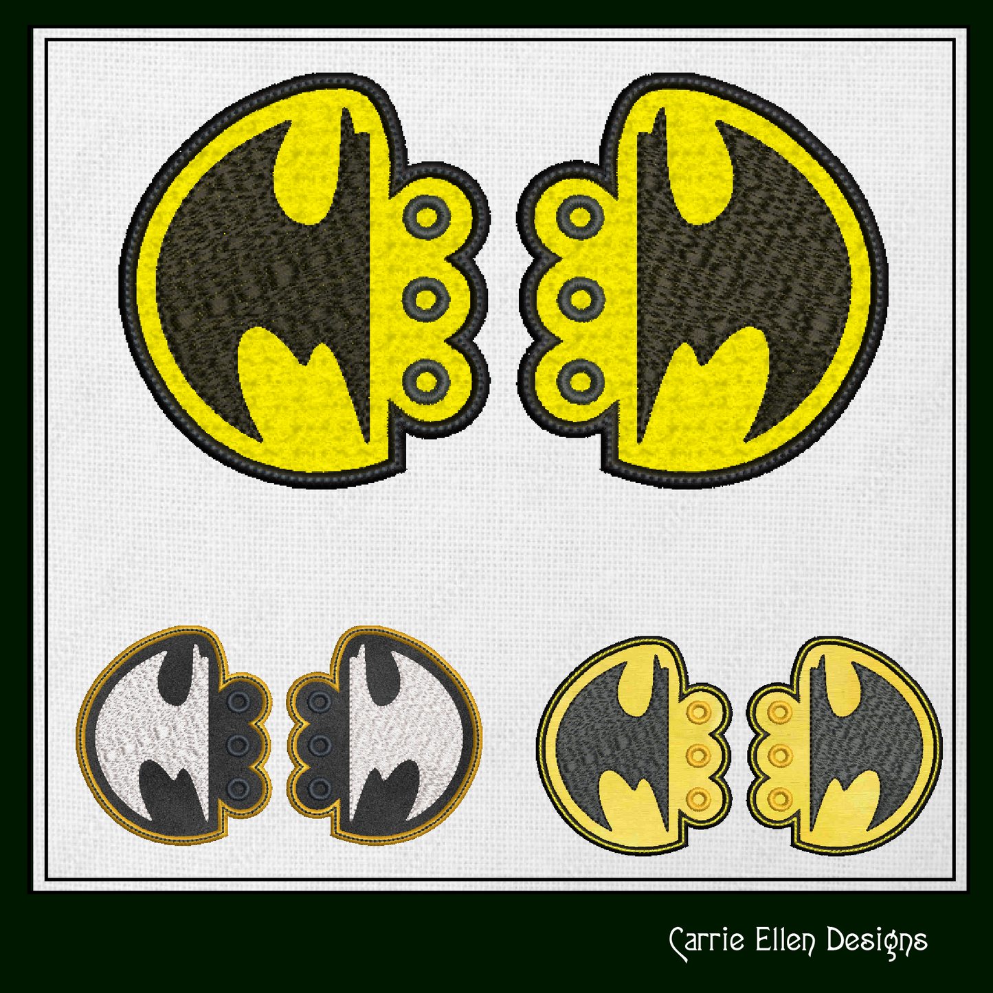 Superhero Inspired Logo Shoe Wing Machine Embroidery Design – In The Hoop Bat Man Logo Shoelace Charms for Shoes and Boots – 4x4 & 5x7 Hoop (1775)
