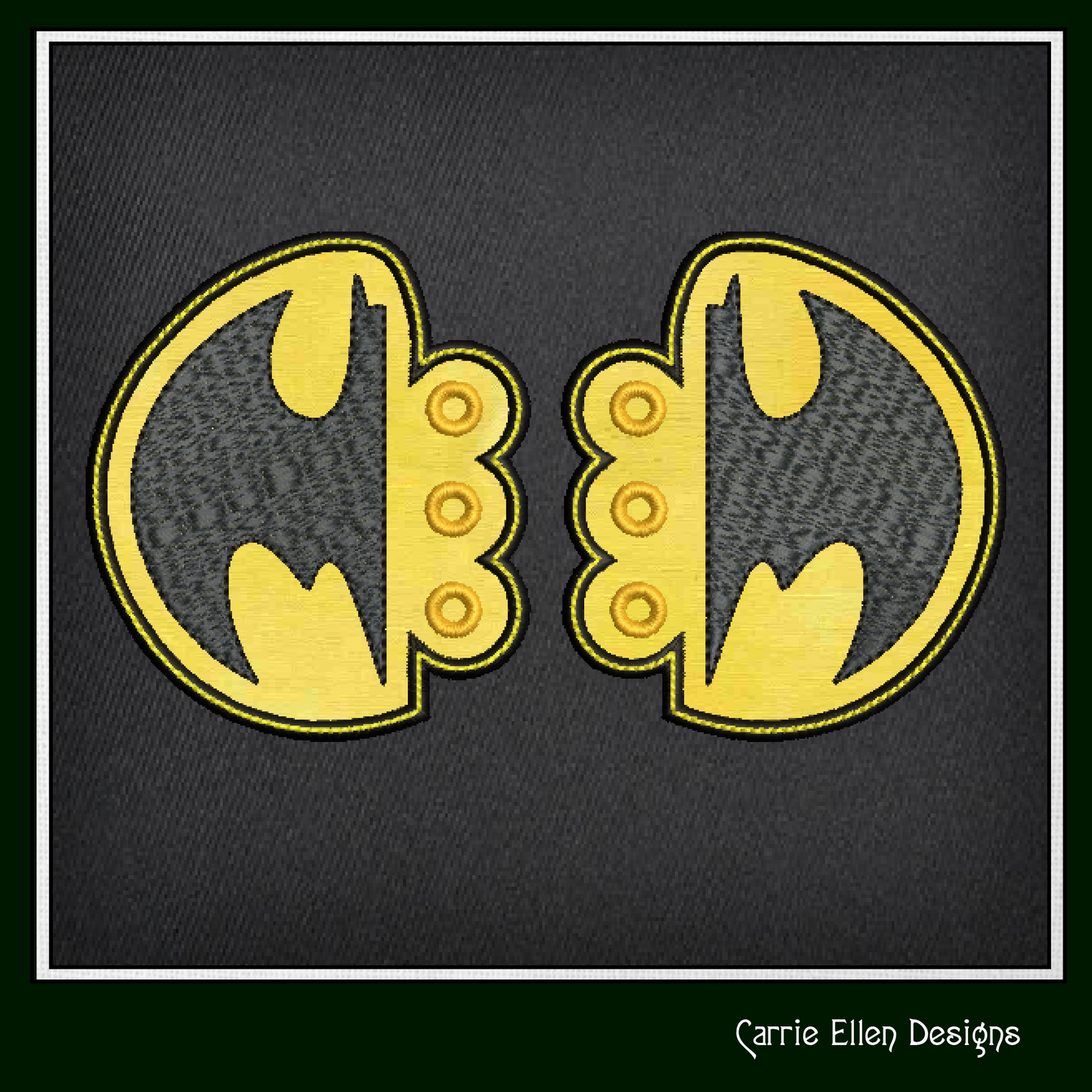 Superhero Inspired Logo Shoe Wing Machine Embroidery Design – In The Hoop Bat Man Logo Shoelace Charms for Shoes and Boots – 4x4 & 5x7 Hoop (1775)