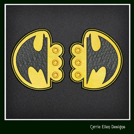 Superhero Inspired Logo Shoe Wing Machine Embroidery Design – In The Hoop Bat Man Logo Shoelace Charms for Shoes and Boots – 4x4 & 5x7 Hoop (1775)