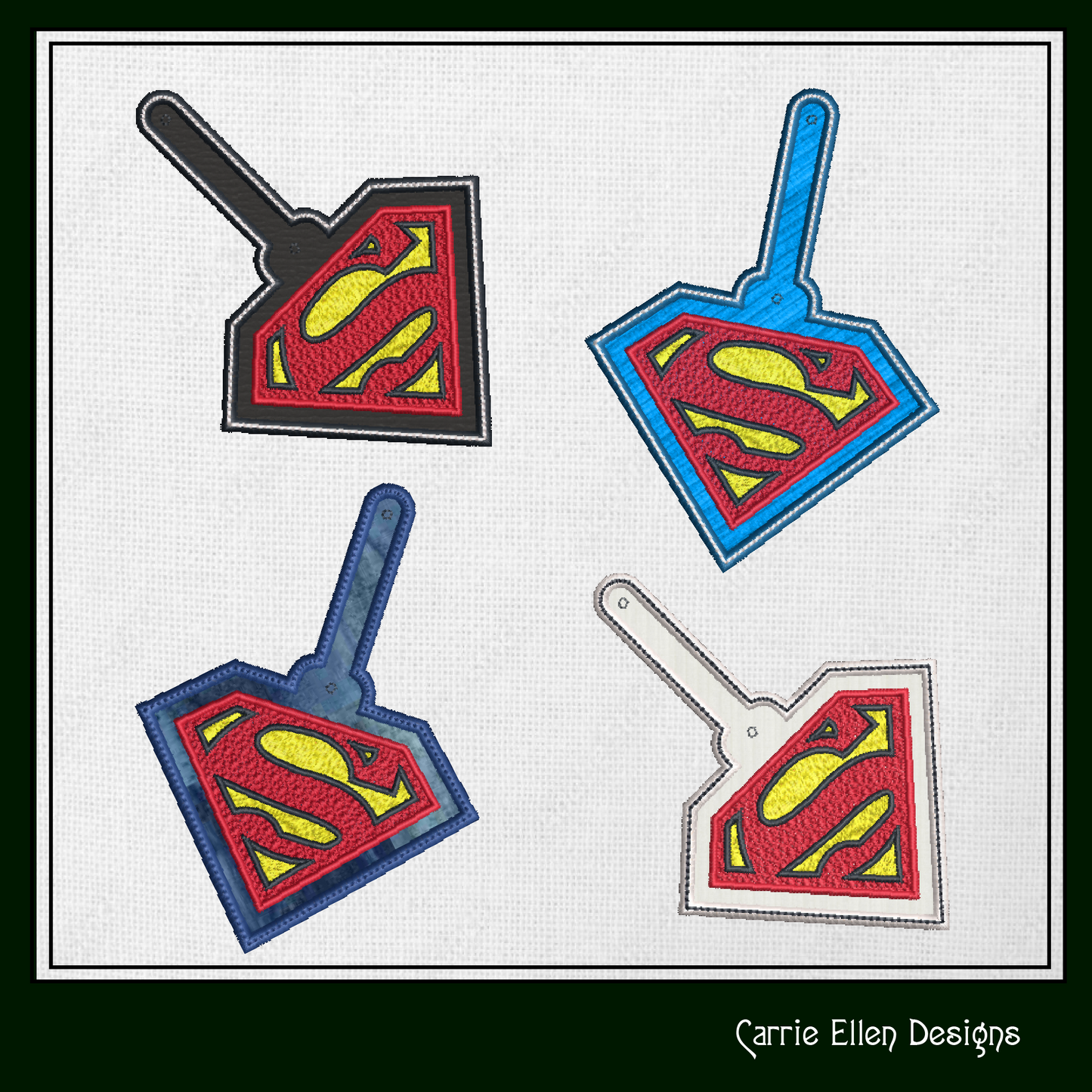 Superman Logo ITH Key Fob Machine Embroidery Design | Superhero Key Tag In-The-Hoop Project (1777)