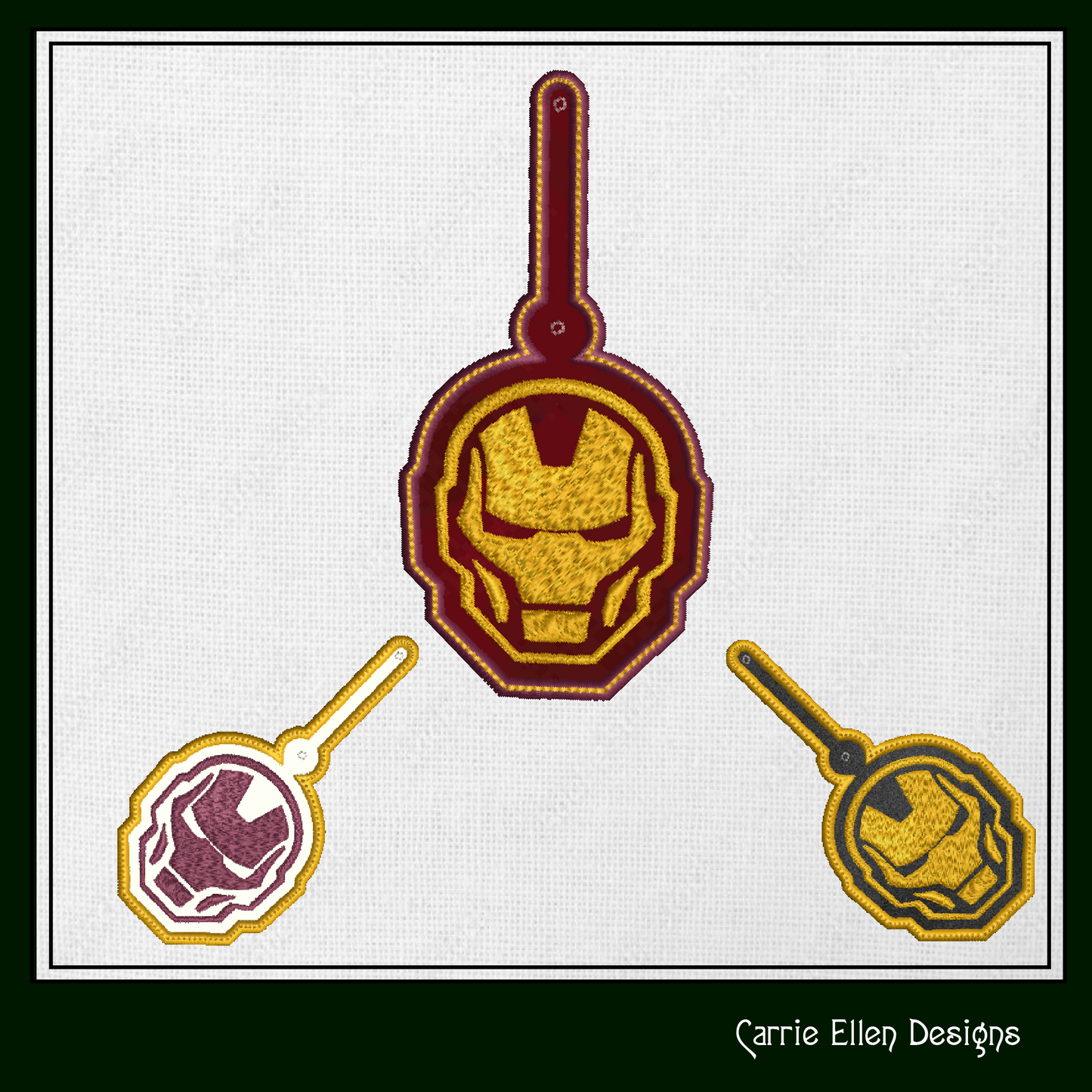 Ironman Mask Logo ITH Key Fob Machine Embroidery Design | Superhero Key Tag In-The-Hoop Project (1778)