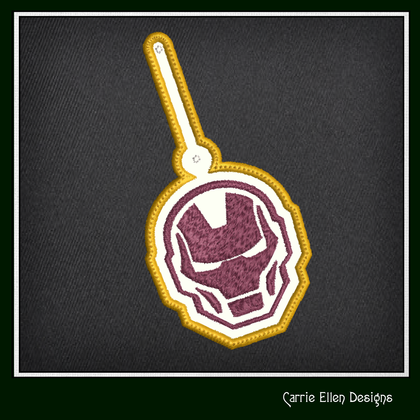Ironman Mask Logo ITH Key Fob Machine Embroidery Design | Superhero Key Tag In-The-Hoop Project (1778)