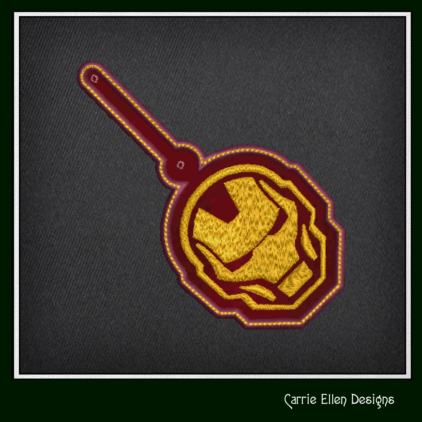 Ironman Mask Logo ITH Key Fob Machine Embroidery Design | Superhero Key Tag In-The-Hoop Project (1778)