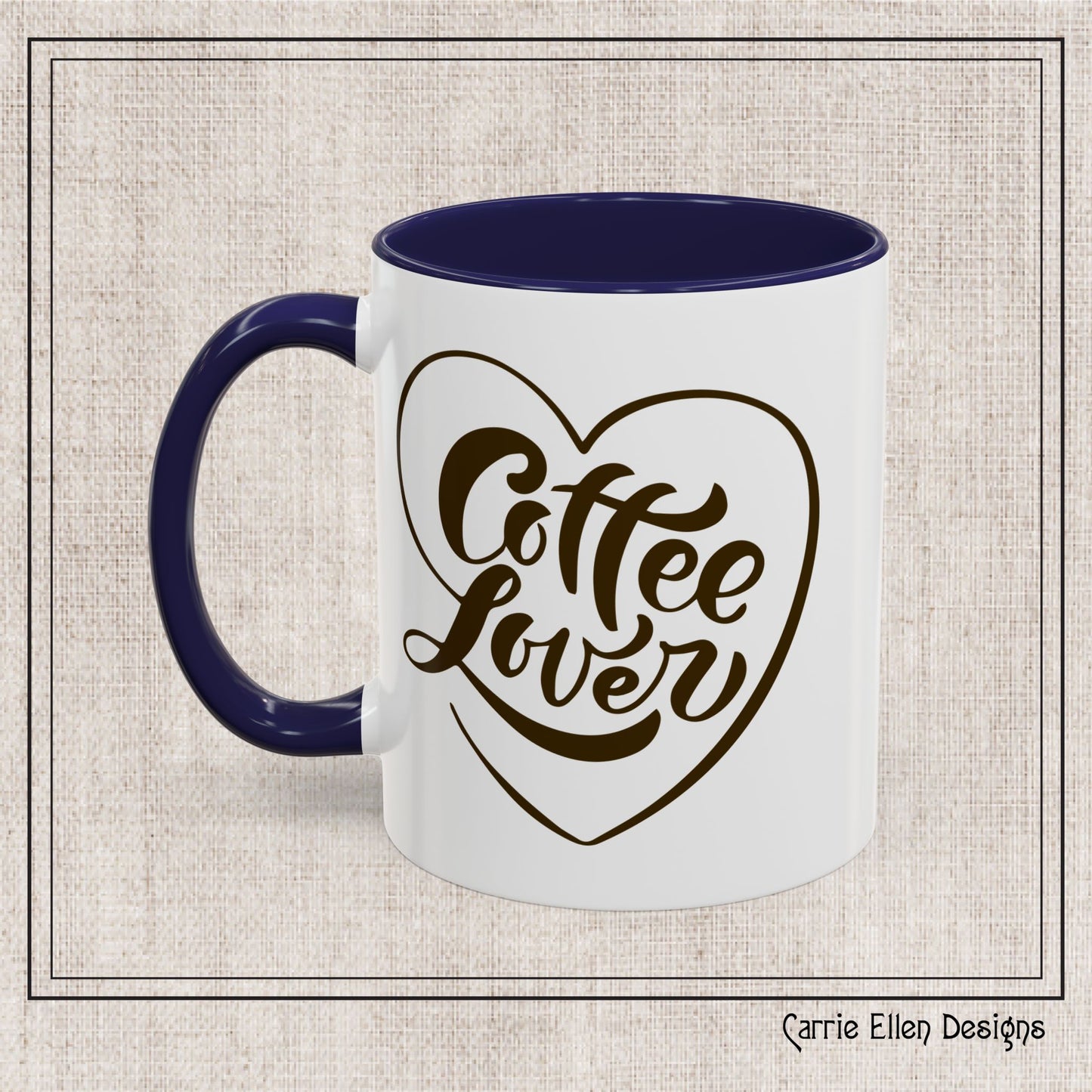 Coffee Lover Color Accent Ceramic Mug – Cute Printed Coffee Gift for Coffeeholics, Baristas, and Caffeine Addicts (P-6061)