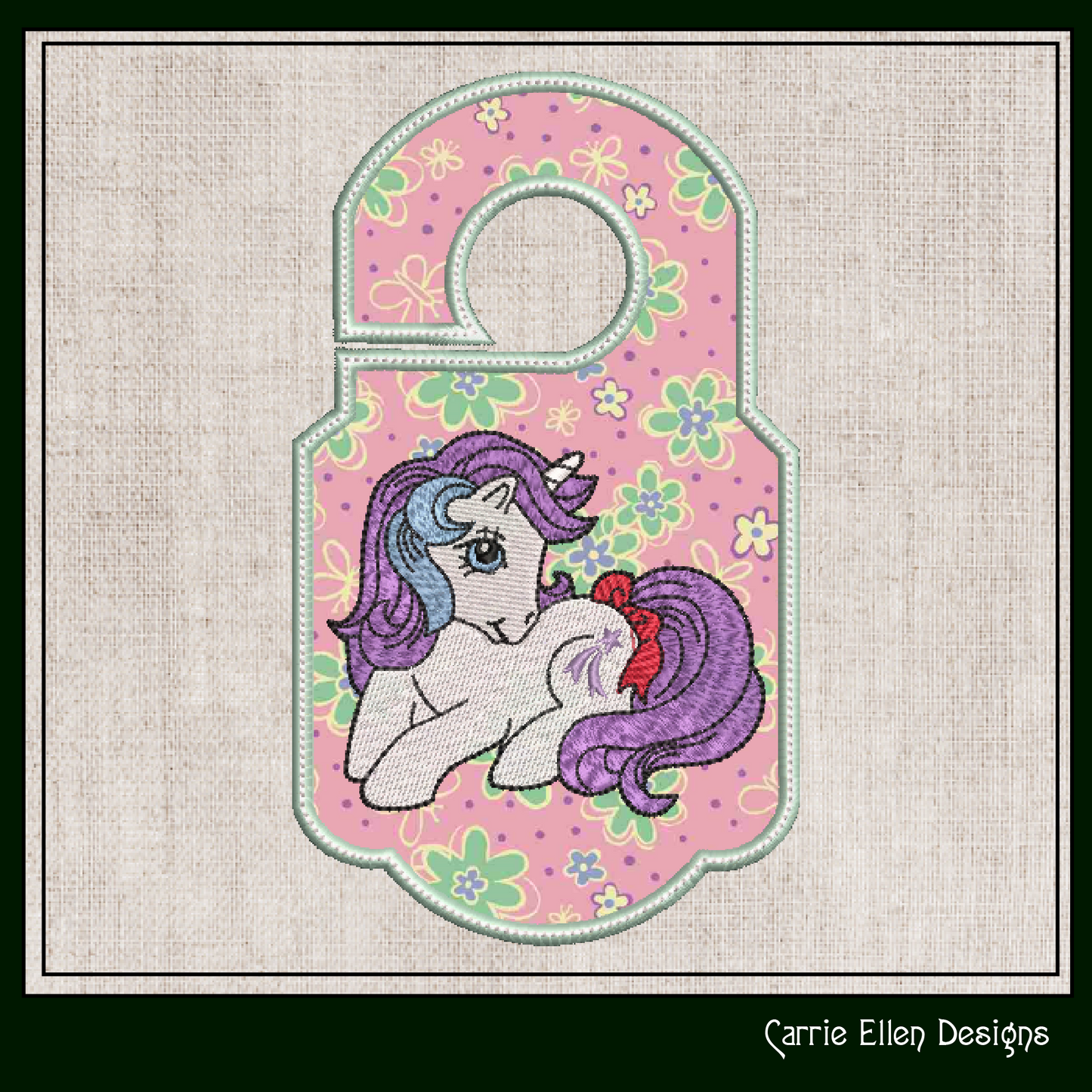 ITH MLP Glory Door Knob Hanger Machine Embroidery Design, Fan Favorite Unicorn In The Hoop Door Sign (1783)