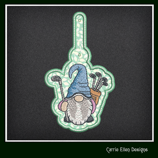 Gnome Golfer ITH Key Fob Machine Embroidery Design | Golfing Gnome In-The-Hoop Key Tag Project (1785)