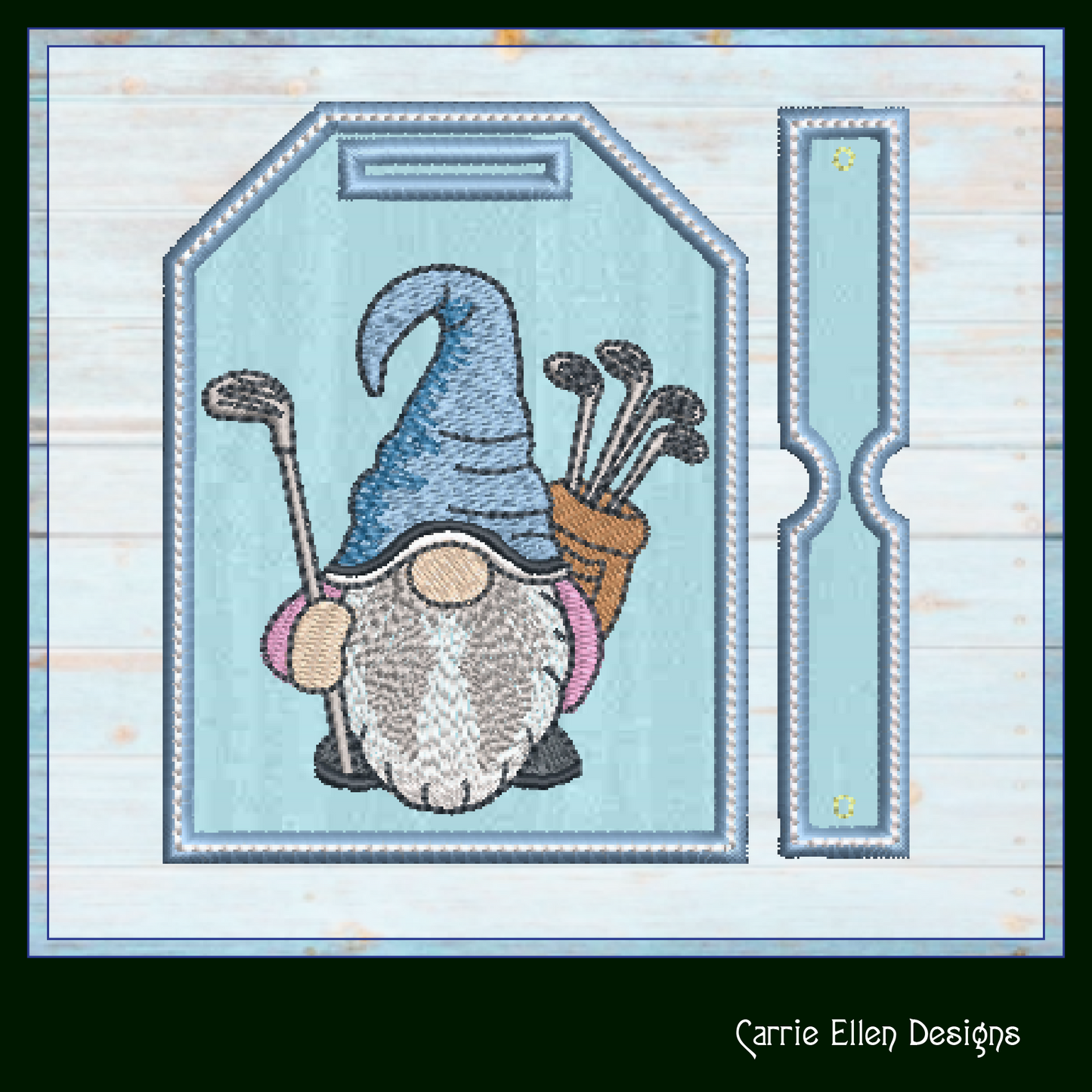 Golf Gnome Bag Tag Machine Embroidery Design | Golfing Gnome In The Hoop Luggage Tag (1786)