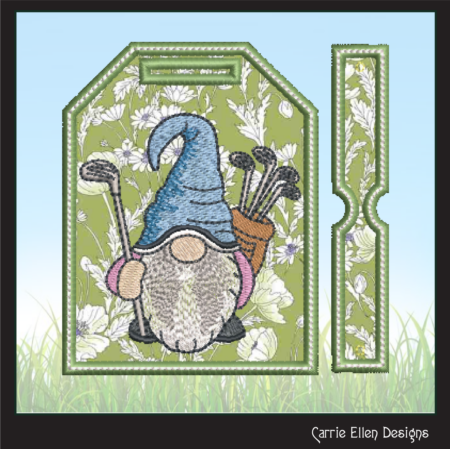 Golf Gnome Bag Tag Machine Embroidery Design | Golfing Gnome In The Hoop Luggage Tag (1786)