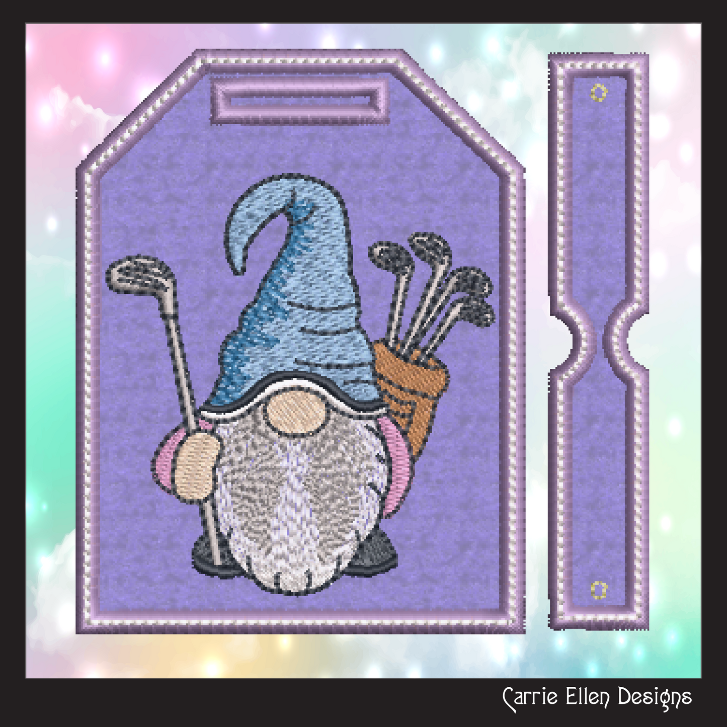 Golf Gnome Bag Tag Machine Embroidery Design | Golfing Gnome In The Hoop Luggage Tag (1786)