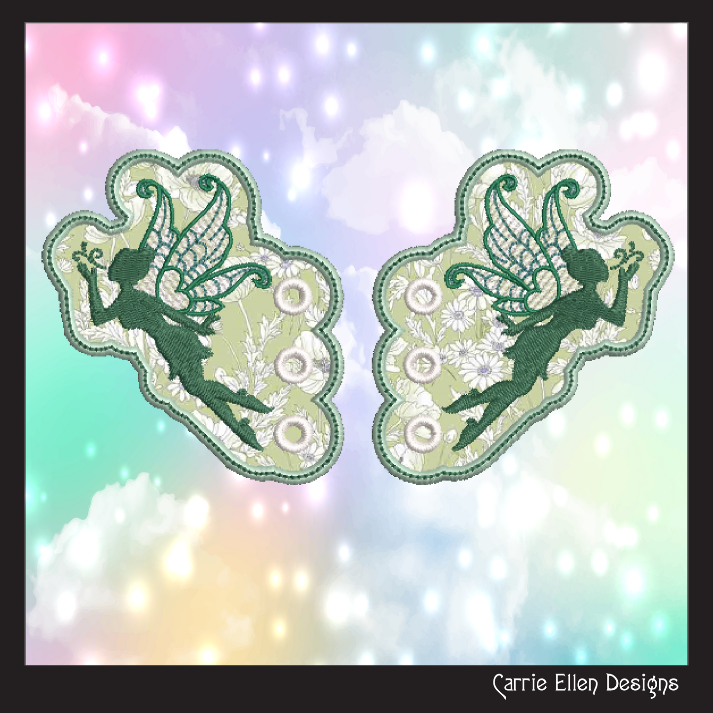 Fairy Shoe Wing Machine Embroidery Design – In The Hoop Fairy Kisses Wing Charms for Shoes and Boots – 4x4 & 5x7 Hoop (1787)