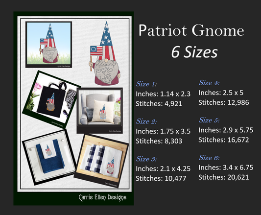 Patriot Gnome Machine Embroidery Design | 4th of July Gnome with American Flag | Independence Day USA Holiday Design | 6 Sizes (1790)