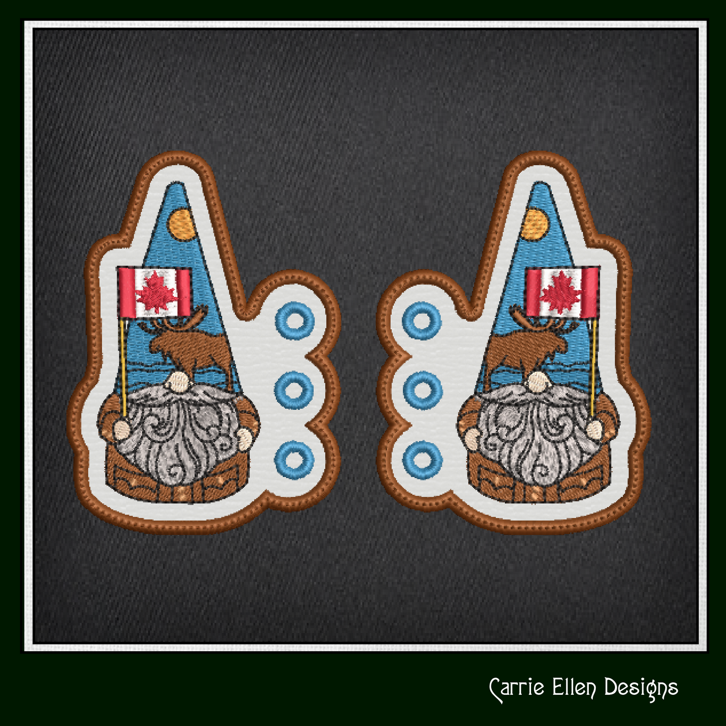 Canadian Gnome Shoe Wing ITH Embroidery Design – In The Hoop Gnome with Canada Flag Shoe Charms for Shoes and Boots (4x4 & 5x7 Hoop) (1791)