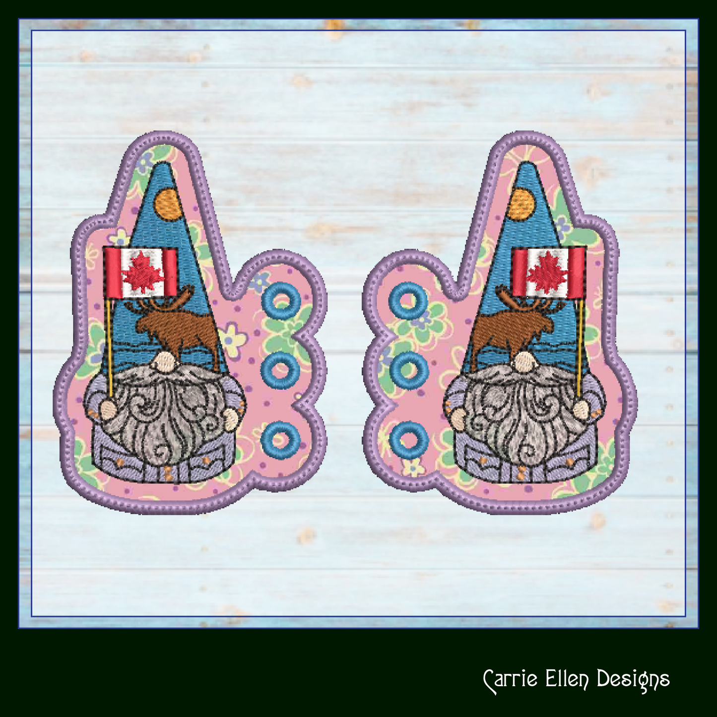 Canadian Gnome Shoe Wing ITH Embroidery Design – In The Hoop Gnome with Canada Flag Shoe Charms for Shoes and Boots (4x4 & 5x7 Hoop) (1791)