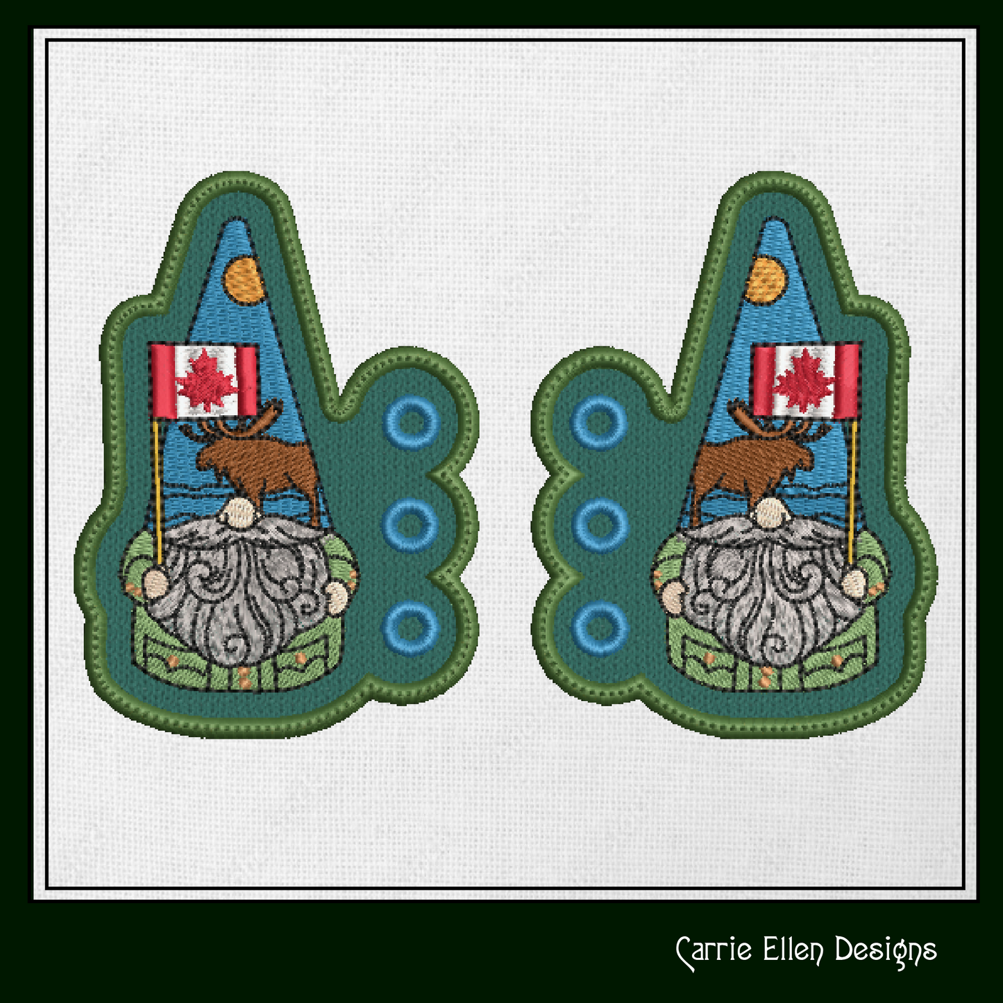 Canadian Gnome Shoe Wing ITH Embroidery Design – In The Hoop Gnome with Canada Flag Shoe Charms for Shoes and Boots (4x4 & 5x7 Hoop) (1791)