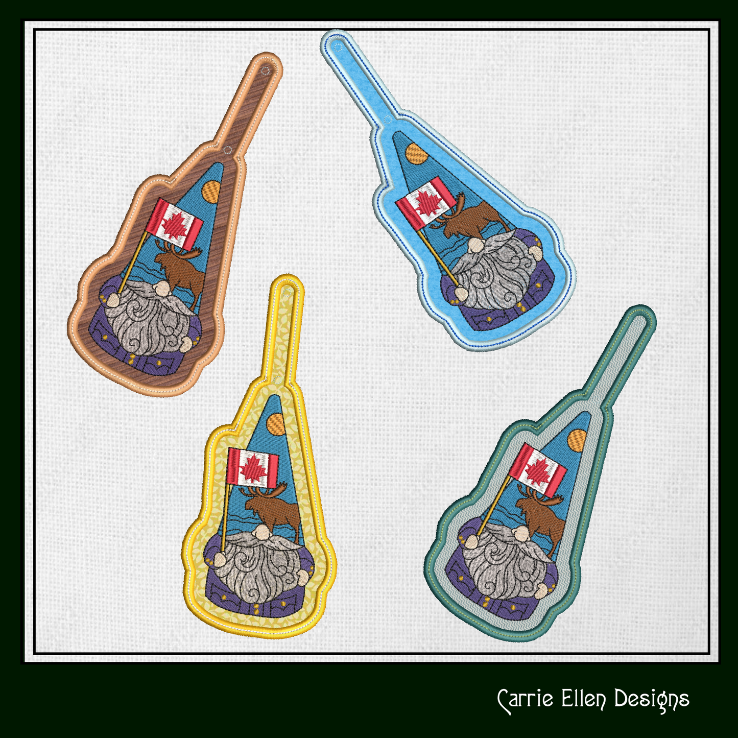 Canada Gnome ITH Key Fob Machine Embroidery Design | Canadian Flag In-The-Hoop Key Tag Project (1792)